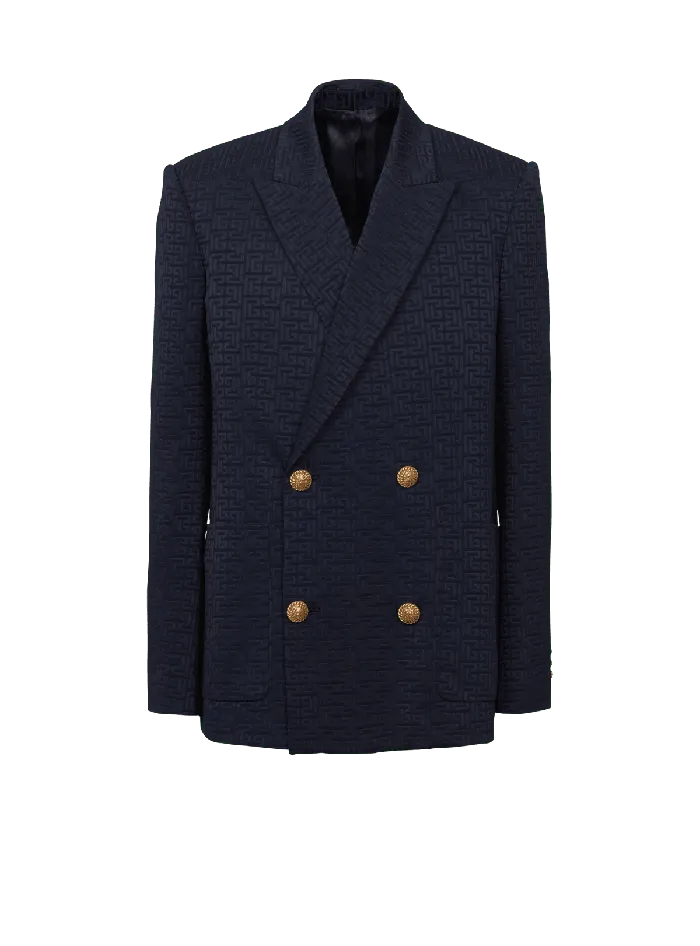 Balmain Jackets And Blazers Men PB Labyrinth Satin Jacquard Blazer Navy