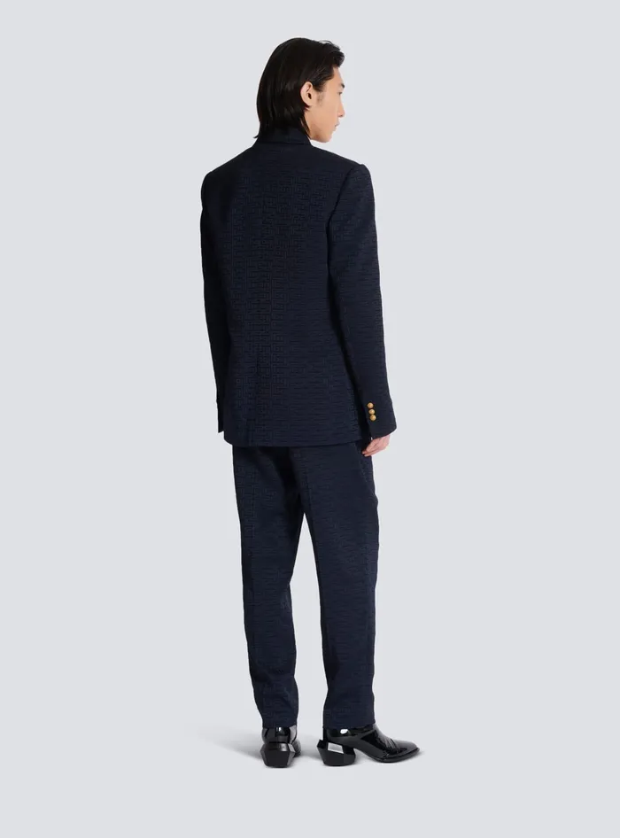 Balmain Jackets And Blazers Men PB Labyrinth Satin Jacquard Blazer Navy