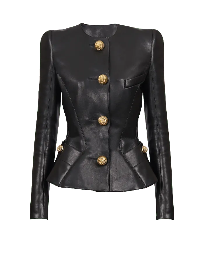 Balmain Jackets And Blazers Women Lambskin Leather Peplum Jacket Black
