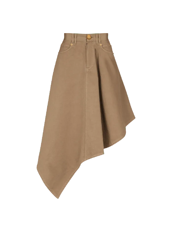 Balmain Skirts Women Asymmetrical Pleated Skirt In Cotton Canvas Beige