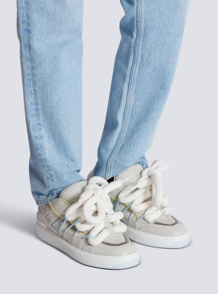 Balmain Sneakers Men BCourt Puffy Skate Sneakers In Calfskin And Suede Grey