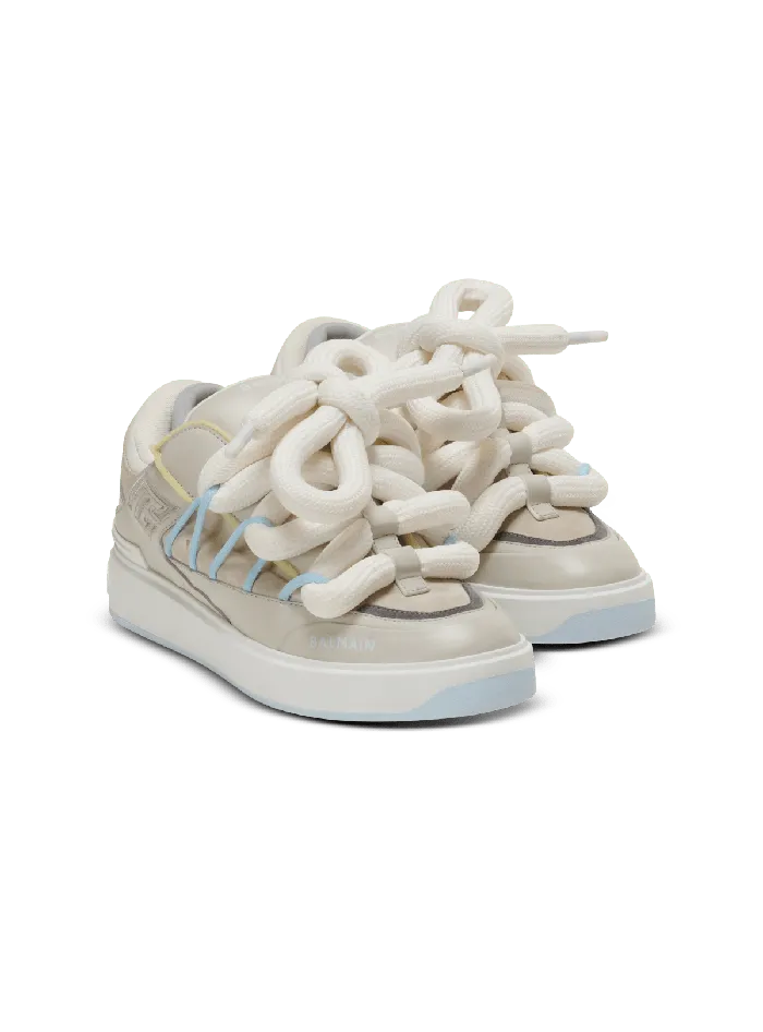 Balmain Sneakers Men BCourt Puffy Skate Sneakers In Calfskin And Suede Grey