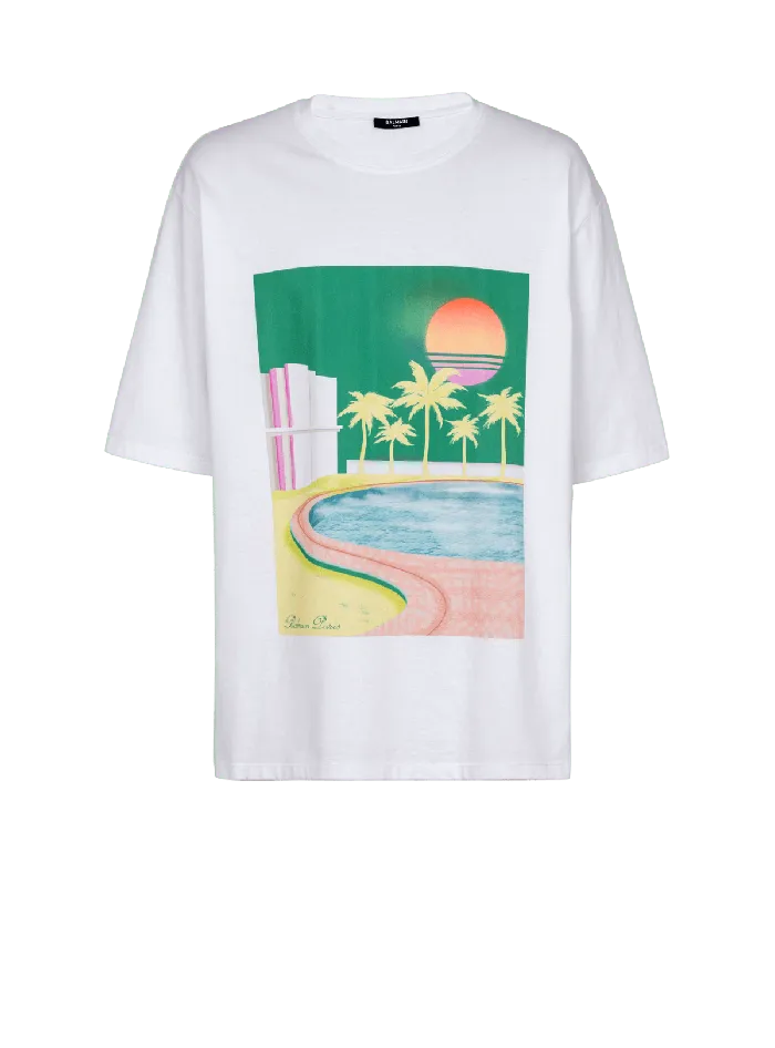 Balmain TShirts Men Loose Postcard Printed Tshirt White