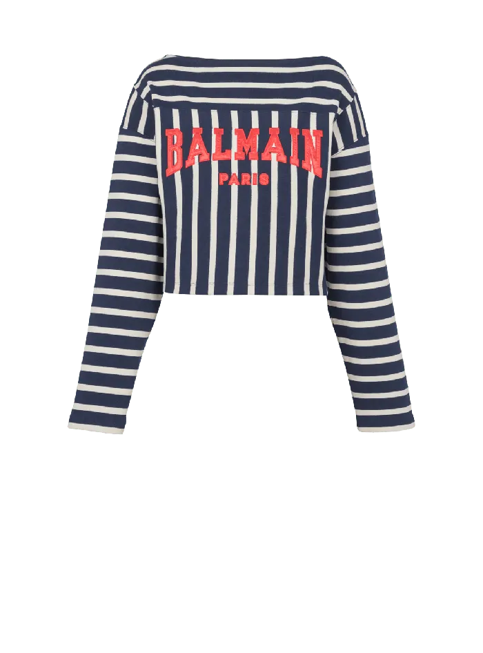 Balmain TShirts Women Striped Baseball Top Navy