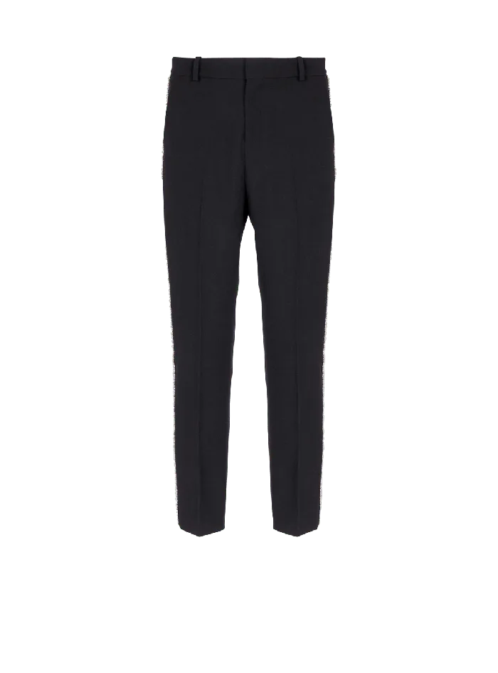 Balmain Trousers And Shorts Men Embroidered Grain De Poudre Trousers Black