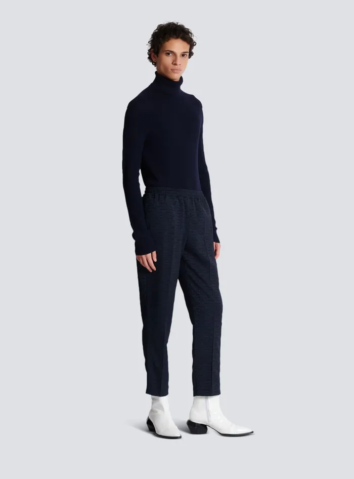 Balmain Trousers And Shorts Men PB Labyrinth Jacquard Trousers Navy