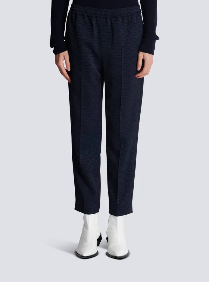 Balmain Trousers And Shorts Men PB Labyrinth Jacquard Trousers Navy