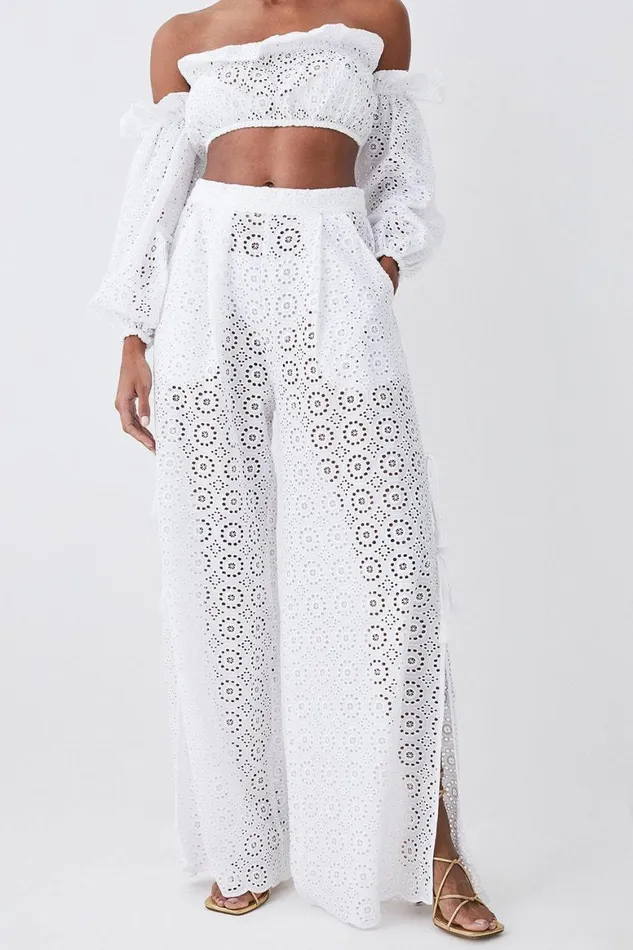Beachwear Women Karen Millen Beach Broderie Split Leg Trousers
