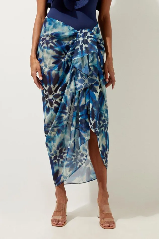 Beachwear Women Karen Millen Beach Tie Dye Woven Sarong Dark Blue