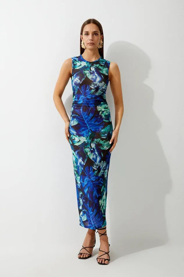 Beachwear Women Karen Millen Palm Print Beach Maxi Dress Blue