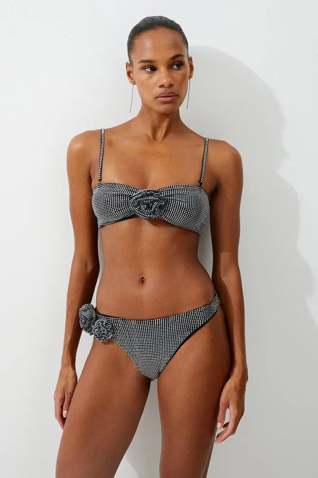 Beachwear Women Karen Millen Premium Embellished Rosette Bandeau Bikini Top Black Beachwear Women Karen Millen Premium Embellished Rosette Bandeau Bikini Top Black
