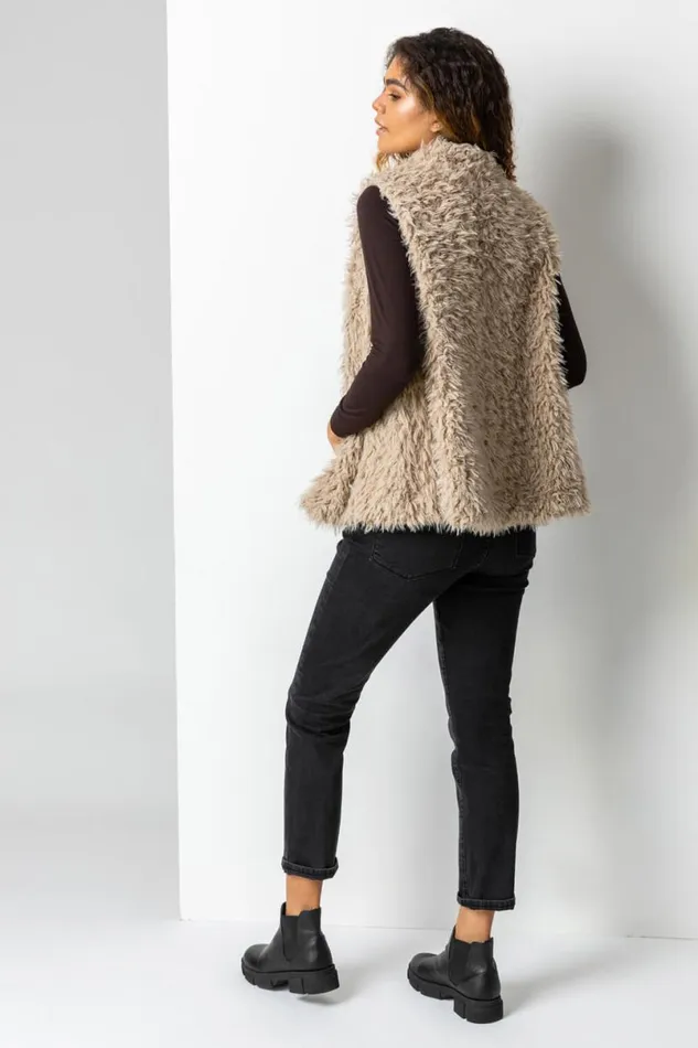 Beige Faux Fur Fluffy Gilet Women Roman Jackets