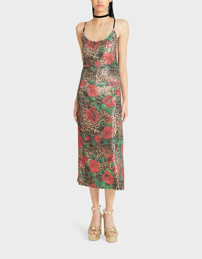Betsey Johnson Women NAOMI MIDI DRESS LEOPARD MULTI