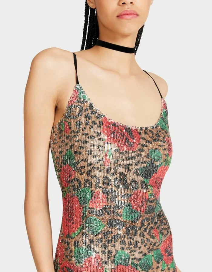 Betsey Johnson Women NAOMI MIDI DRESS LEOPARD MULTI