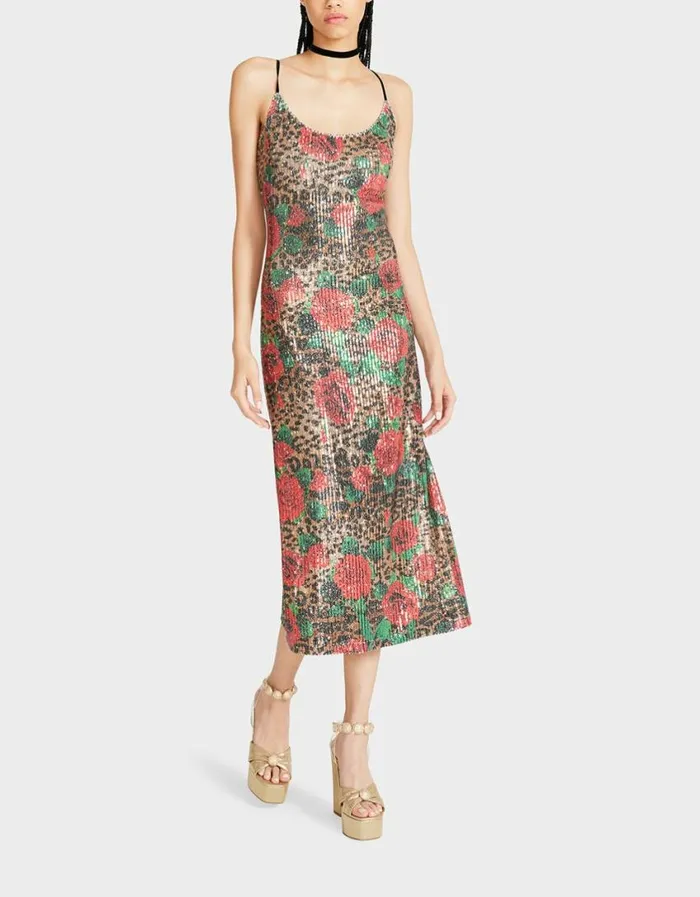 Betsey Johnson Women NAOMI MIDI DRESS LEOPARD MULTI