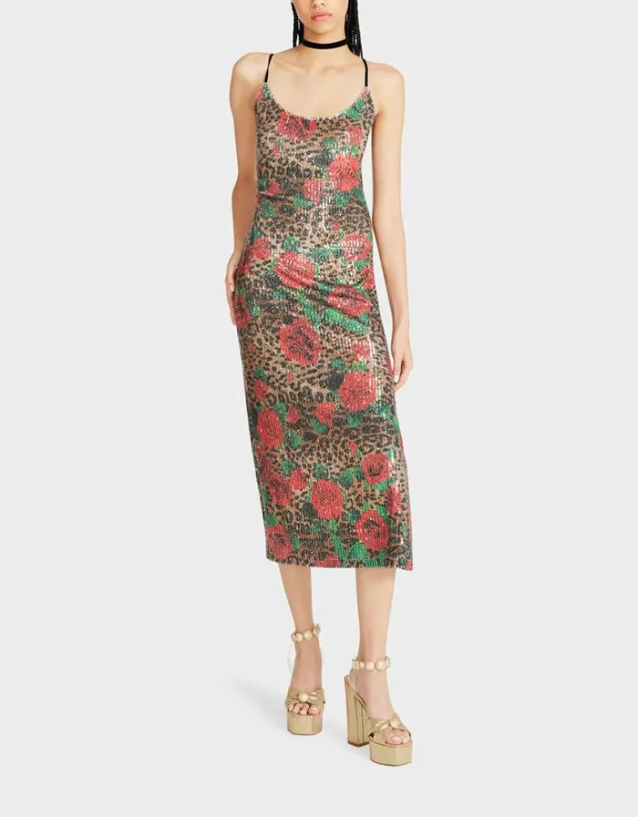 Betsey Johnson Women NAOMI MIDI DRESS LEOPARD MULTI