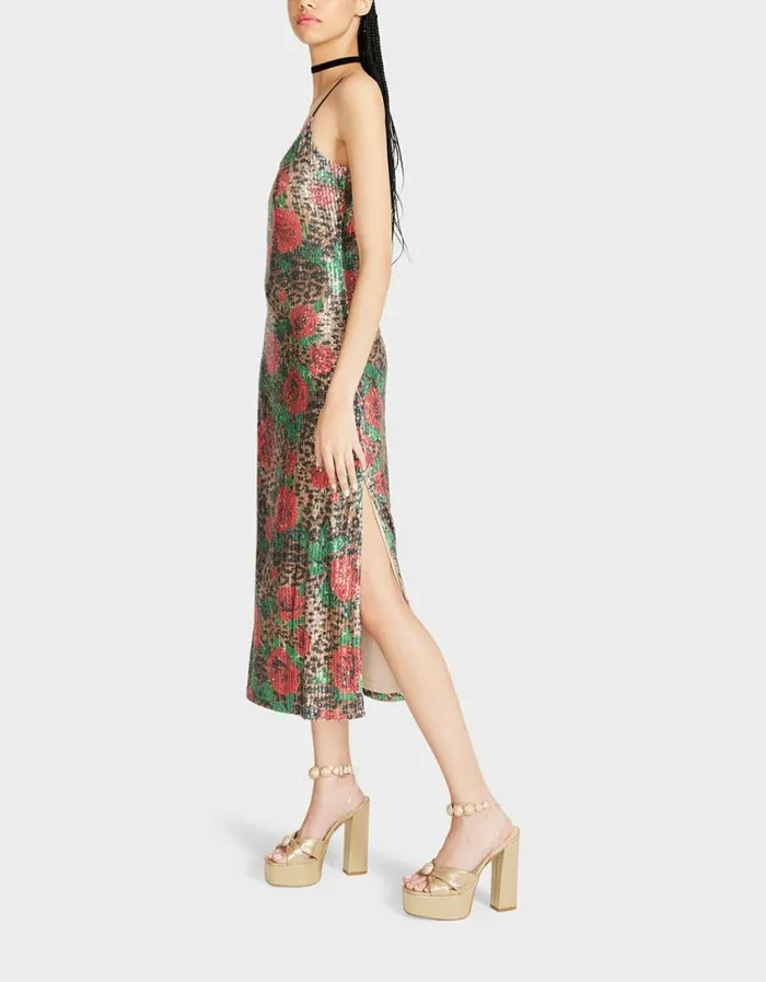 Betsey Johnson Women NAOMI MIDI DRESS LEOPARD MULTI