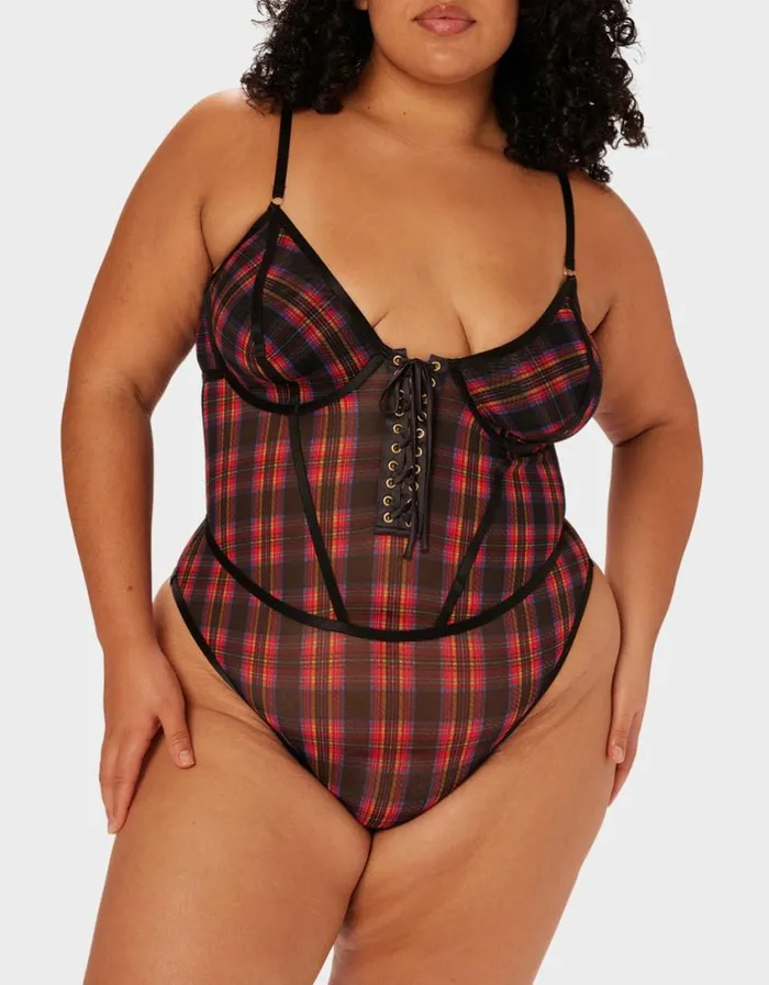 Betsey Johnson Women PARADE PLAID BODYSUIT RED PLAID