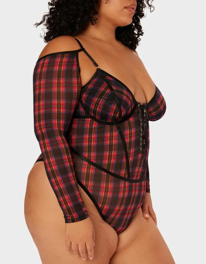 Betsey Johnson Women PARADE PLAID BODYSUIT RED PLAID