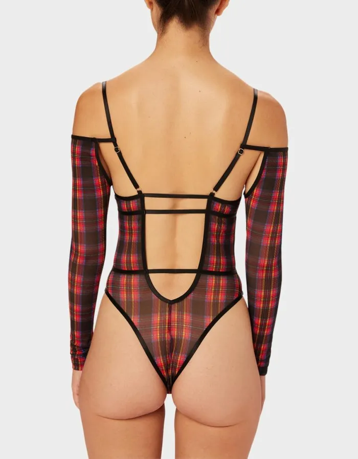 Betsey Johnson Women PARADE PLAID BODYSUIT RED PLAID