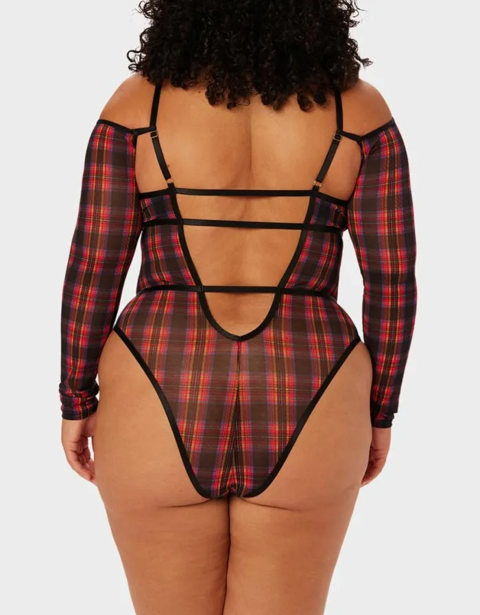 Betsey Johnson Women PARADE PLAID BODYSUIT RED PLAID
