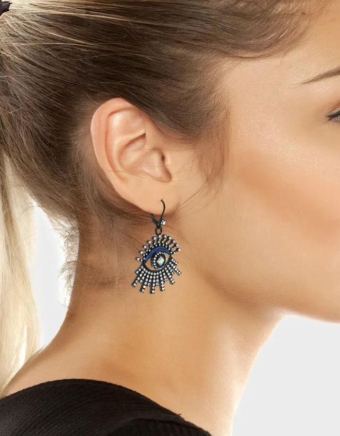 Betsey Johnson Women SHINE BRIGHT EYE HOOK EARRINGS BLUE