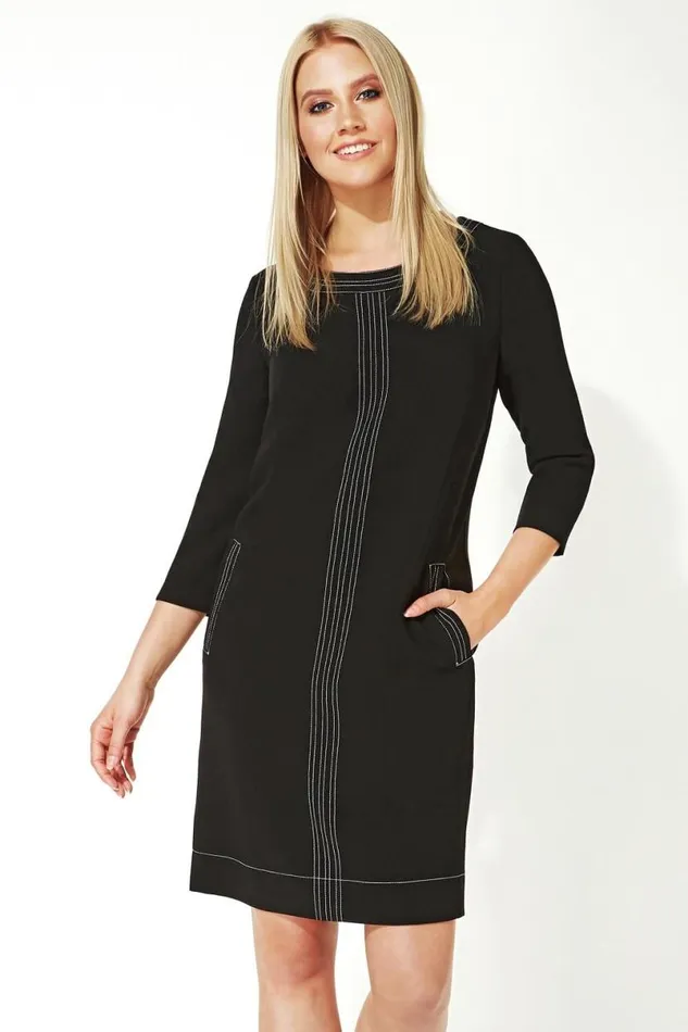 Black 34 Sleeve Top Stitch Shift Dress Women Roman Dresses
