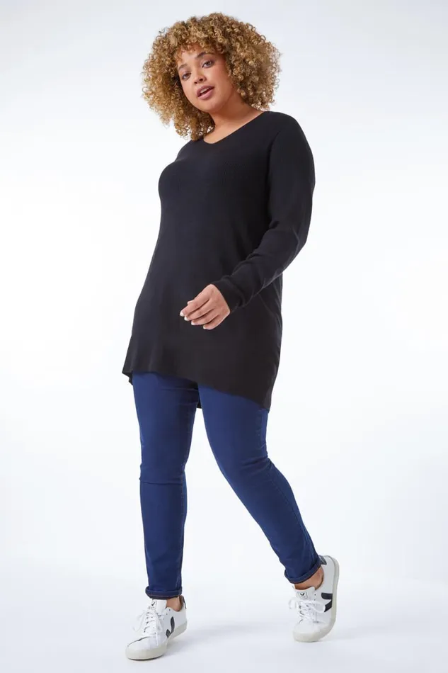 Black Curve Wide Sleeve Knitted Jumper Women Roman Knitwear
