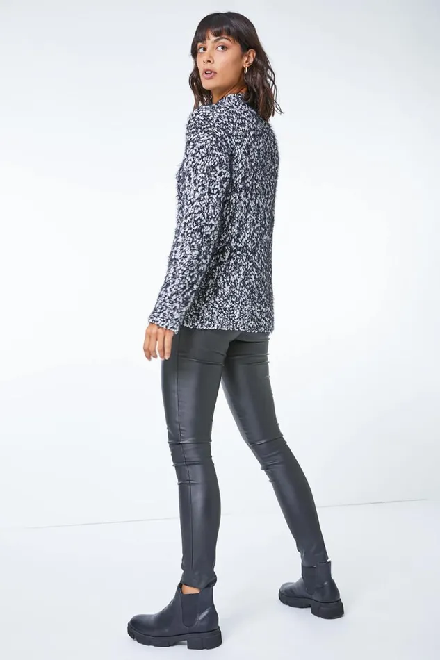Black High Neck Fluffy Jumper Women Roman Knitwear