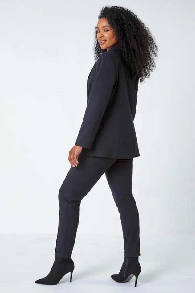 Black Petite Pocket Detail Stretch Blazer Women Roman Jackets