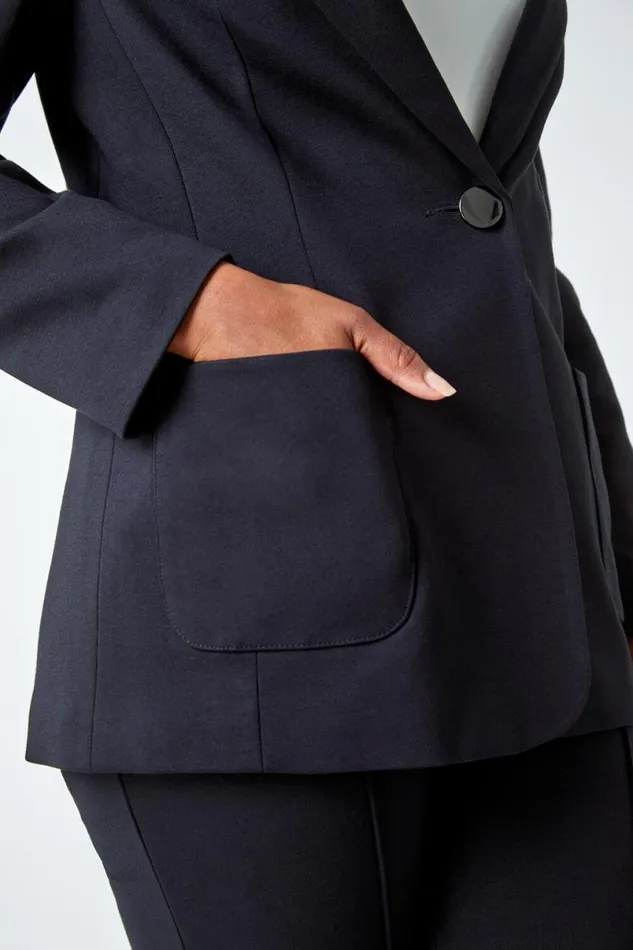 Black Petite Pocket Detail Stretch Blazer Women Roman Jackets