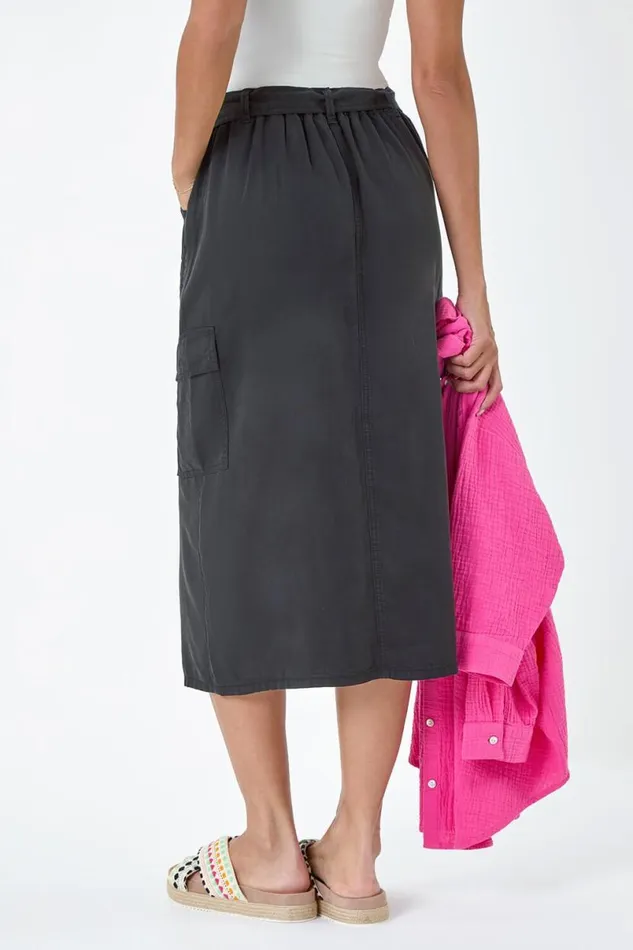 Black Pocket Detail Cargo Skirt Women Roman Skirts