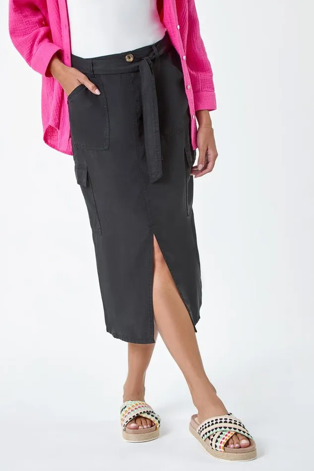 Black Pocket Detail Cargo Skirt Women Roman Skirts