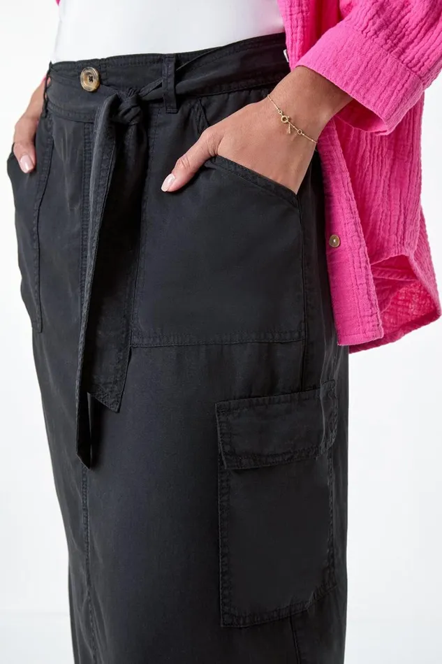 Black Pocket Detail Cargo Skirt Women Roman Skirts