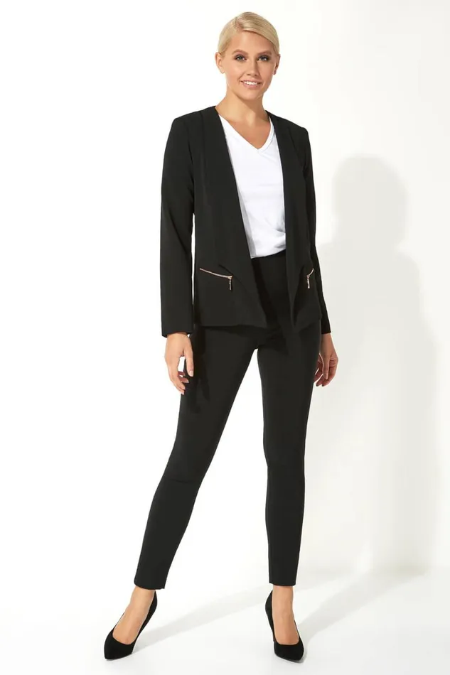 Black Textured Rose Gold Zip Detail Jacket Women Roman Jackets