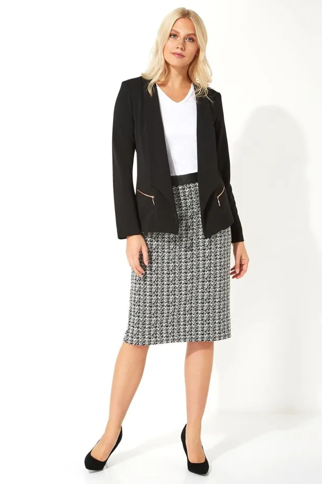 Black Textured Rose Gold Zip Detail Jacket Women Roman Jackets