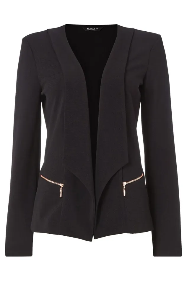 Black Textured Rose Gold Zip Detail Jacket Women Roman Jackets