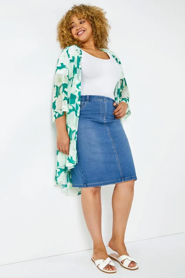 Blue Curve Cotton Denim Stretch Skirt Women Roman Skirts