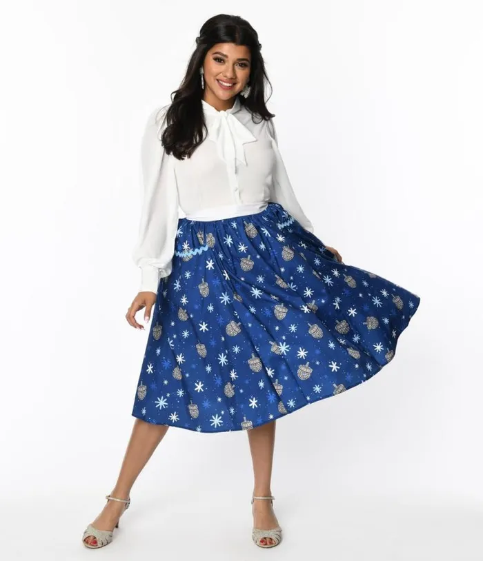 Blue Hanukkah Print Susannah Swing Skirt Clothing Unique Vintage Skirts