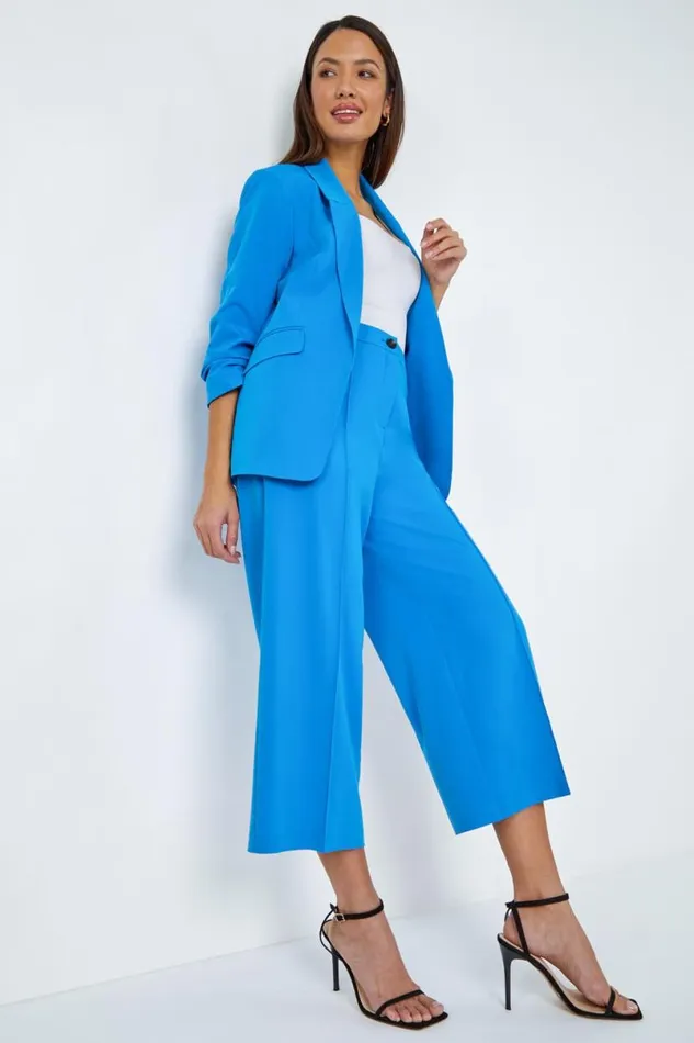 Blue Tailored Stretch Cropped Culottes Women Roman Occasionwear