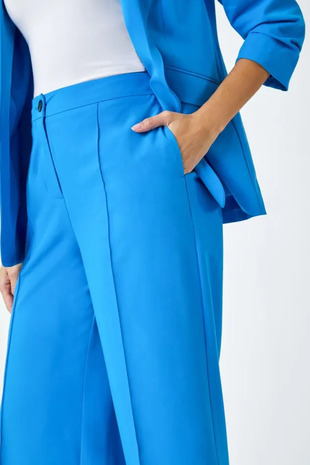Blue Tailored Stretch Cropped Culottes Women Roman Occasionwear