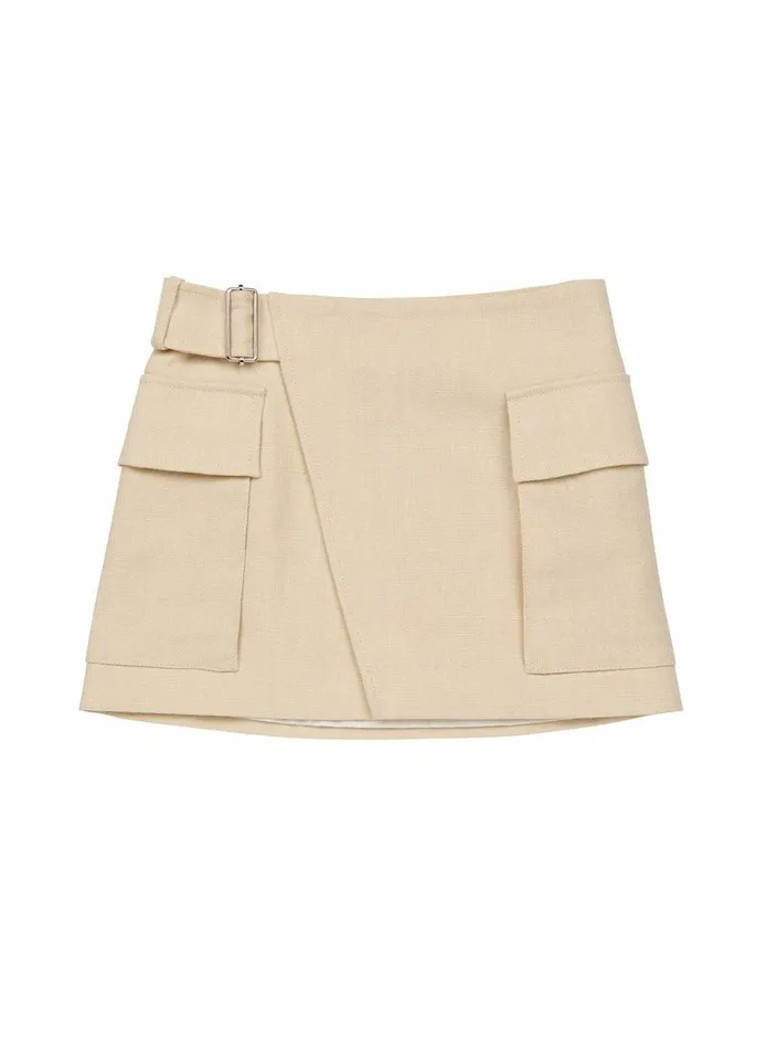 Bottoms Women ALC Conan Linen Mini Skirt Barely Beige Bottoms Women ALC Conan Linen Mini Skirt Barely Beige
