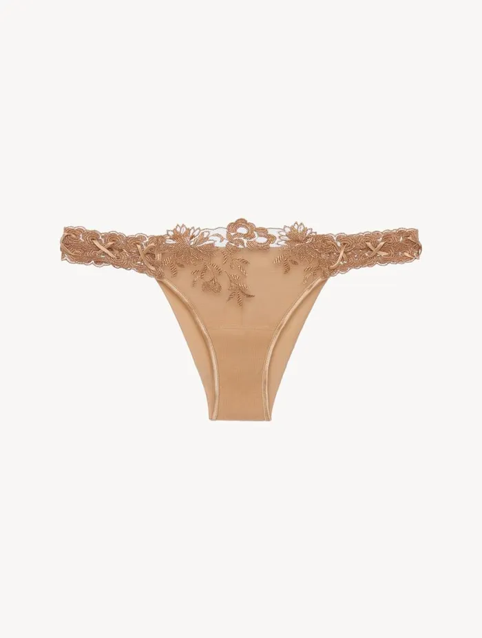 Brazilian Brief In Beige Lycra With Embroidered Tulle Lingerie La Perla Brazilian Brazilian Brief In Beige Lycra With Embroidered Tulle Lingerie La Perla Brazilian