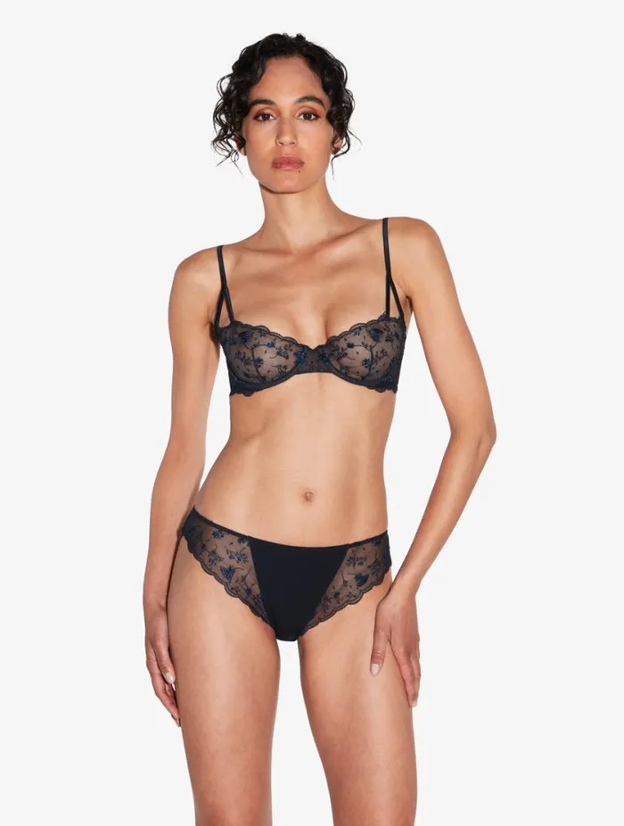 Briefs In Onyx With Embroidered Tulle Lingerie La Perla Midrise