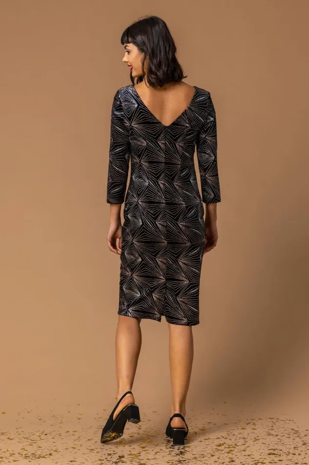 Bronze Glitter 34 Sleeve Velvet Dress Women Roman Dresses