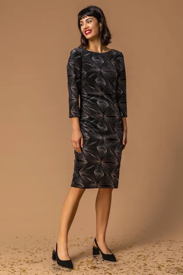 Bronze Glitter 34 Sleeve Velvet Dress Women Roman Dresses