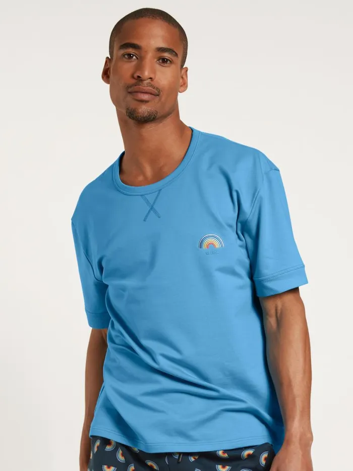 CALIDA Shirts Men Shirt Short Sleeve Azurit Blue
