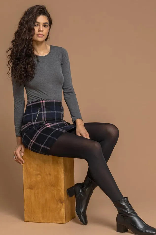 Checked Zip Detail Brushed A Line Skirt Women Roman Skirts