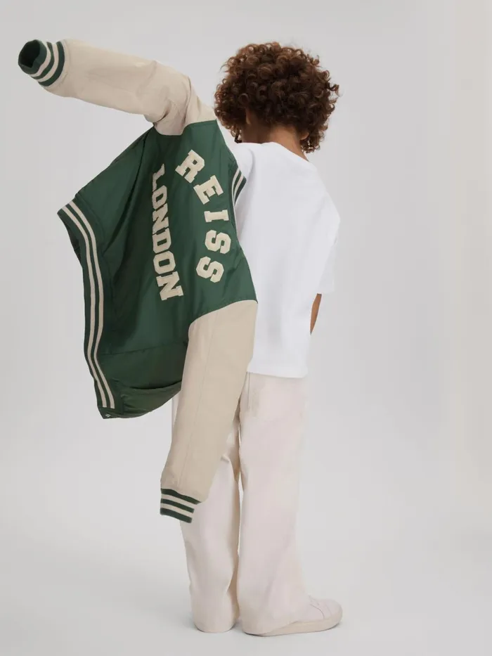 Children Reiss Coats and Jackets Arkan Colourblock Varsity Bomber Jacket Greenstone