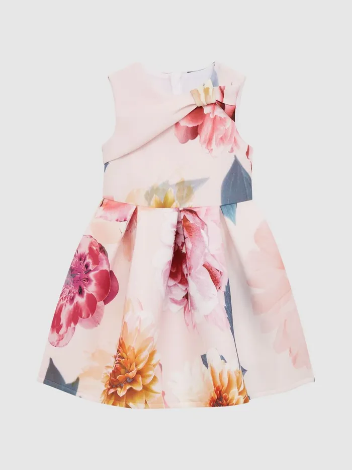 Children Reiss Dresses Emily Scuba Floral Printed Dress Pink